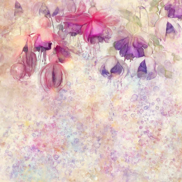 Abstrato Flores Fúcsia Rosa Roxo Fundo Aquarela — Fotografia de Stock
