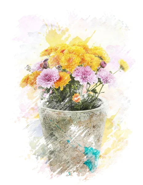 Aquarell-Bild von Chrysanthemen im Herbst — Stockfoto