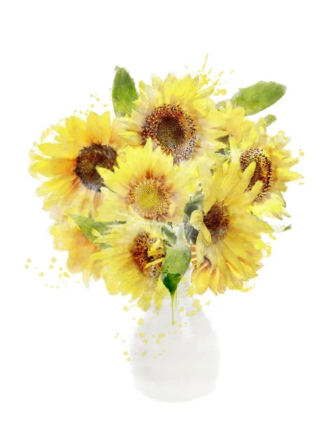 Aquarel afbeelding van zonnebloemen boeket — Stockfoto