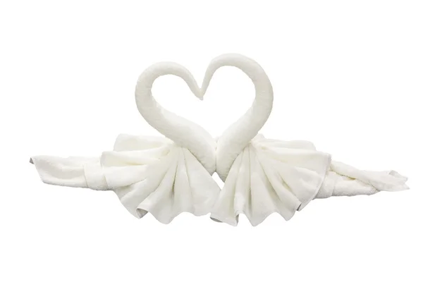 Handdoek gevouwen in de vorm van de zwaan op witte achtergrond — Stockfoto