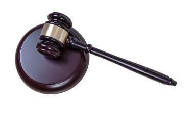 Adalet çekiç ya da yargıç ahşap izole üzerinde beyaz dan yapılan tokmak