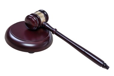 Adalet çekiç ya da yargıç ahşap izole üzerinde beyaz dan yapılan tokmak