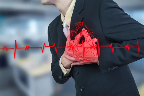 Businessman having heart attack,insurance concept — Stock Photo, Image