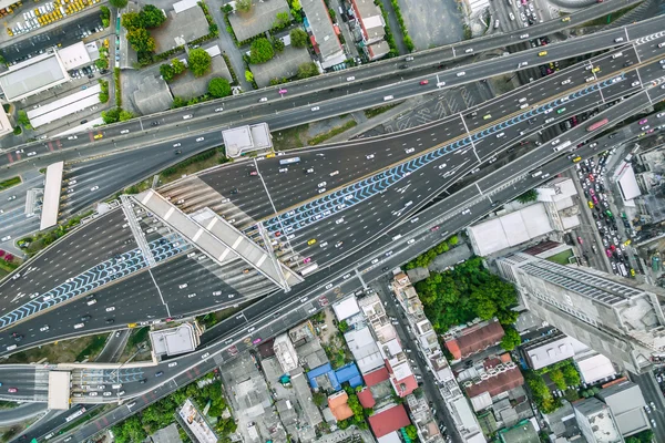 Aerial view of traffic junction and transportation road in city, — Stock Photo, Image