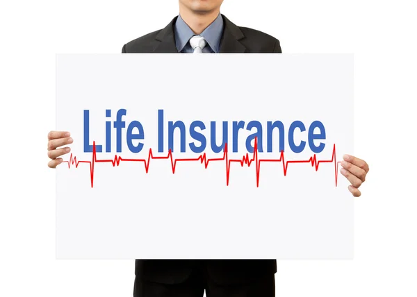 Businessman holding life insurance on white background — Stock Photo, Image