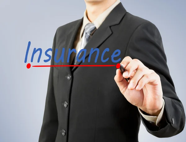 Businessman hand drawing line insurance — Stock Photo, Image