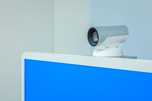 Teleconferencia, videoconferencia o cámara de telepresencia con blu —  Fotos de Stock