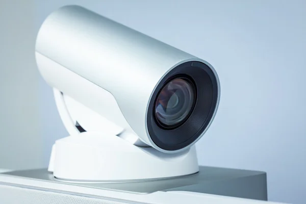 Teleconference, video conference or telepresence camera closeup — Stock Photo, Image