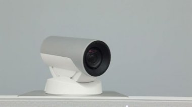 Telekonferans, video konferans veya telepresence kamera closeup iş toplantı odası, Hd için