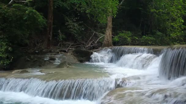 Waterfall names "Erawan" level 2, National Park, Kanchanaburi Thailand — Stock Video