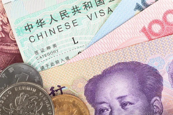 Kinesiska eller Yuan pengar sedlar och mynt från Kinas valuta — Stockfoto