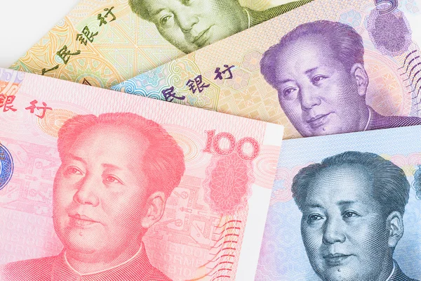 Chinese or Yuan banknotes money and coins from China's currency, — Stock Photo, Image