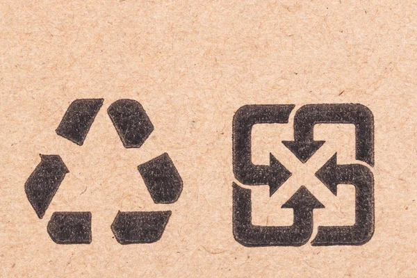 Recycling green dot symbol fragile on cardboard box — Stock Photo, Image