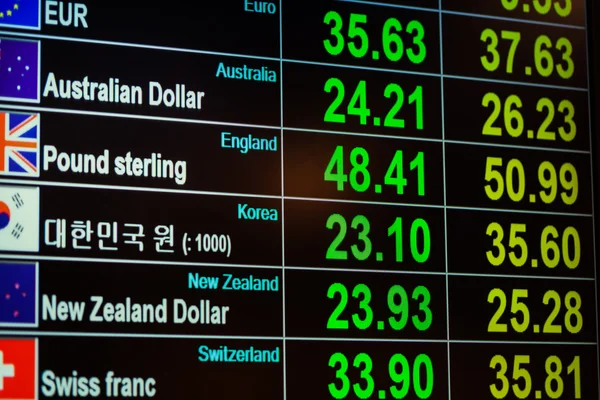 Currency exchange on digital LED blackboard, can use as backgrou — Stock Photo, Image