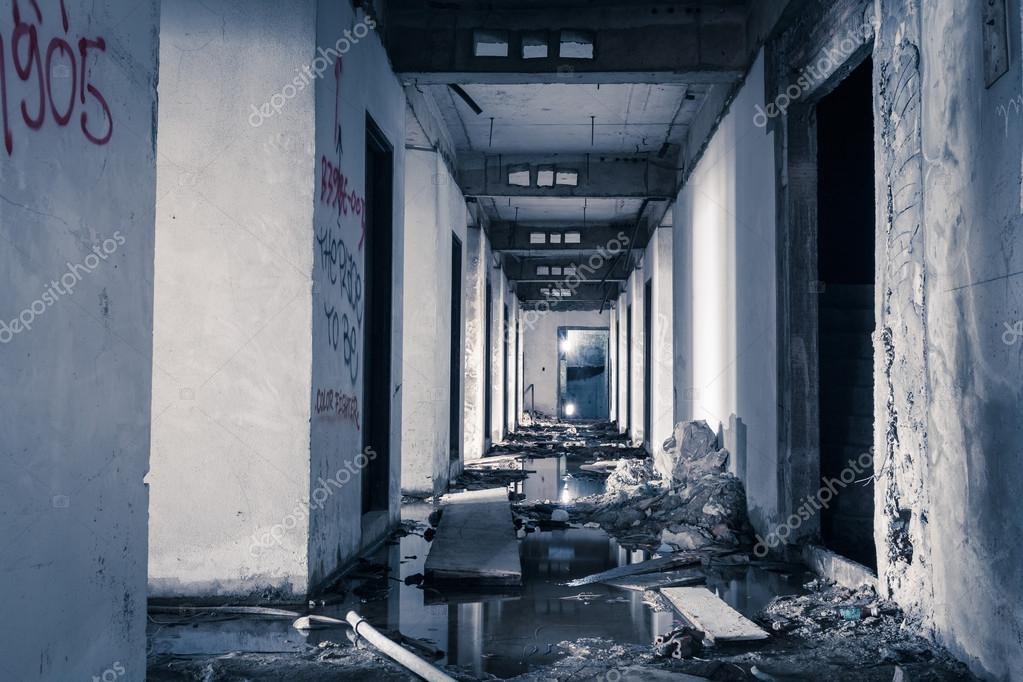Hallway walkway abandoned building can use horror movie scene ba Stock Photo by ©FrameAngel 72294117