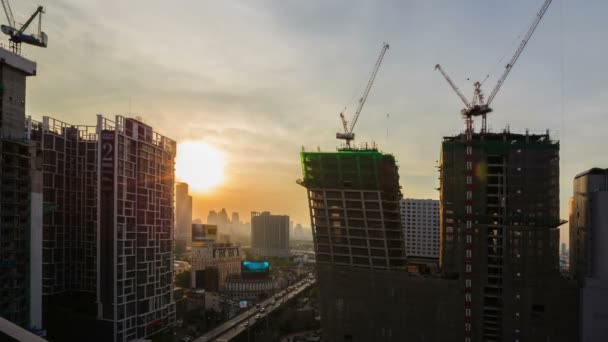 Timelapse,Group of worker are building construction or mall, teamwork concept taken at twilight scene as day to night, wide-angle view — Stock Video