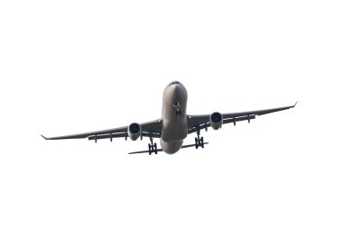 Passenger business airplane take off and flying on white backgro