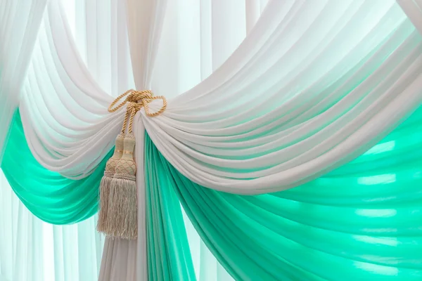 Luxury sweet white and blue curtain and tassel — Stock Photo, Image