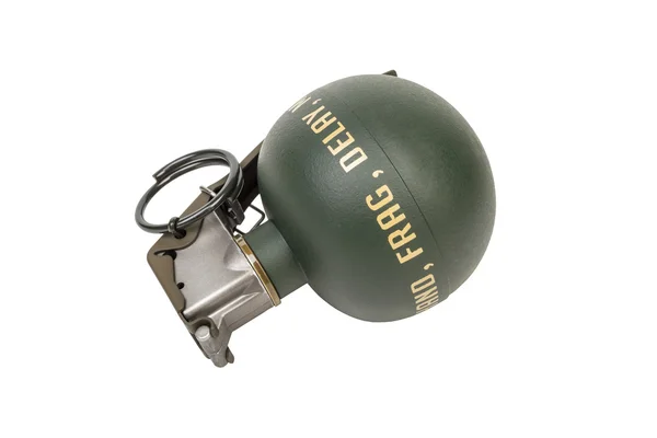 M67 FRAG, weapon army,standard timed fuze hand grenade on white — Stock fotografie