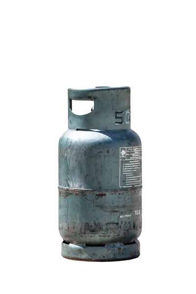 Tanque de gás cilindro balão peso líquido 15KG isolado em um ba branco — Fotografia de Stock
