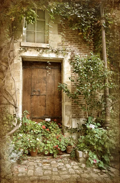 Vintage picture of beautiful porch decorated with flowers — Stock Photo, Image