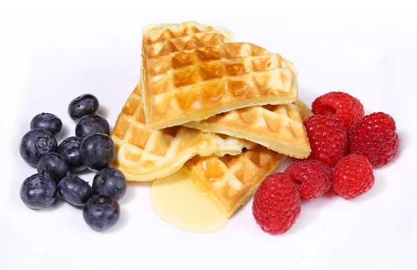 Heart shaped waffles with berries — Stock Photo, Image