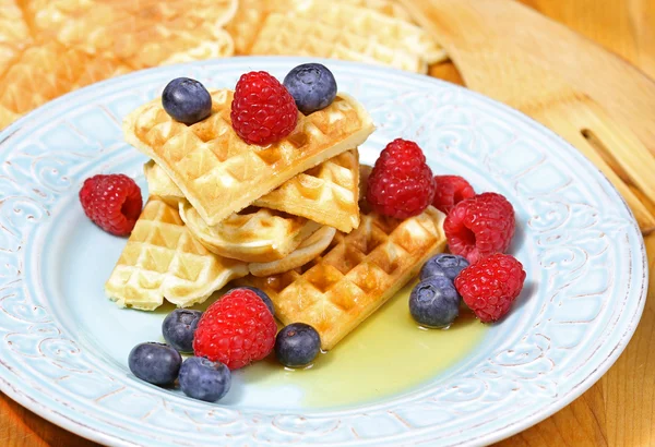 Heart shaped waffles with berries — Stock Photo, Image