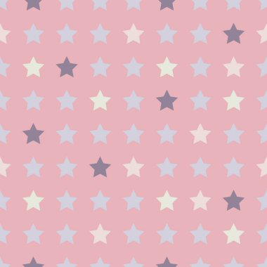 Yumuşak pembe arka planda pastel renkli yıldızlar. Kusursuz desen. Çocuk kumaşları için mükemmel..