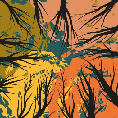 Ağaçlara tepeden tırnağa bakmak. Parlak sonbahar arkaplanı.