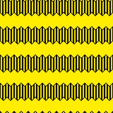 Çizgili ve zikzaklı siyah ve sarı arkaplan. Herhangi bir kullanım için kusursuz desen.