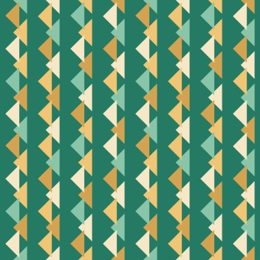 Yeşil ve bej üçgenli kusursuz bir arka plan. Dikey üçgen çizgileri. Herhangi bir kullanım için geometrik arkaplan.