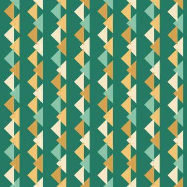 Yeşil ve bej üçgenli kusursuz bir arka plan. Dikey üçgen çizgileri. Herhangi bir kullanım için geometrik arkaplan.