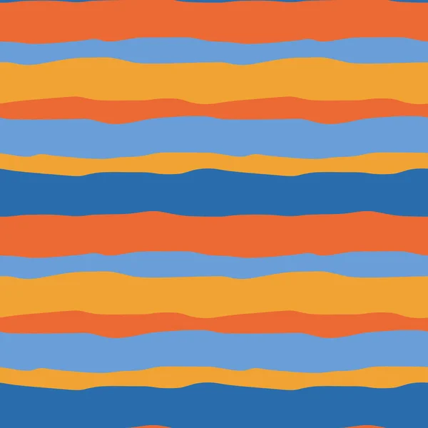 Bright Orange Blue Wavy Stripes Horizontal Stripes Seamless Background Any — Stock Vector