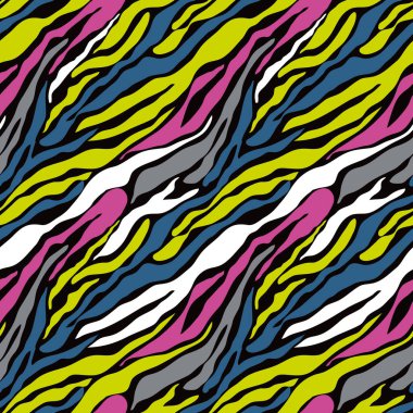 Siyah arka planda parlak dalgalı çizgileri olan kusursuz bir desen. Hayvan derisi.
