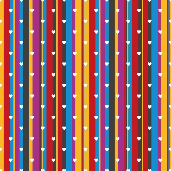 Small White Hearts Background Bright Multicolored Stripes Seamless Striped Background — Stock Photo, Image