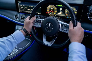 London, UK, May 18, 2021: Mercedes-Benz E 300 DE Plug-In Hybrid Break EQ Power Interior