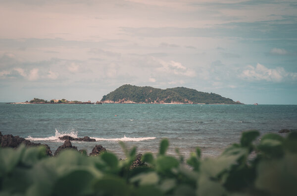 Green island and sea nature landscape vintage