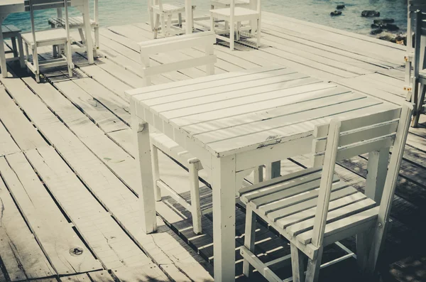 Wood dock White chair and table vintage — Stock Photo, Image