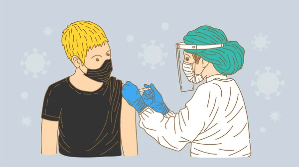 Vacinação Pessoas Por Médicos Para Aumentar Imunidade Contra Vírus Covid —  Vetores de Stock