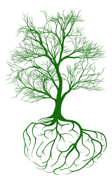 Árbol con raíces cerebrales — Vector de stock