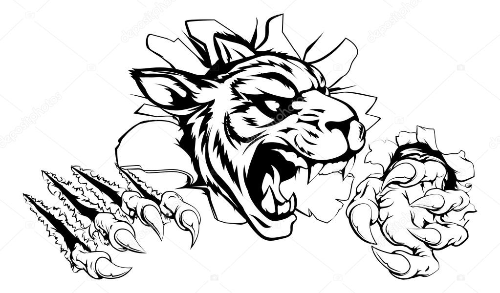 A scary tiger mascot ripping through the background with sharp claws