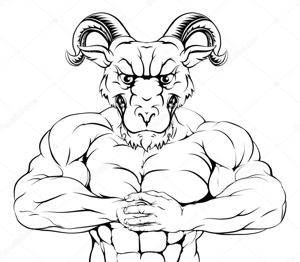 A tough muscular ram mascot character getting ready for a fight