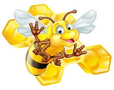 Cartoon cute bee with honeycomb clipart
