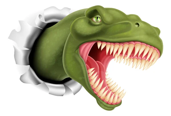 T Rex dinosaurio rasgando a través de una pared — Vector de stock