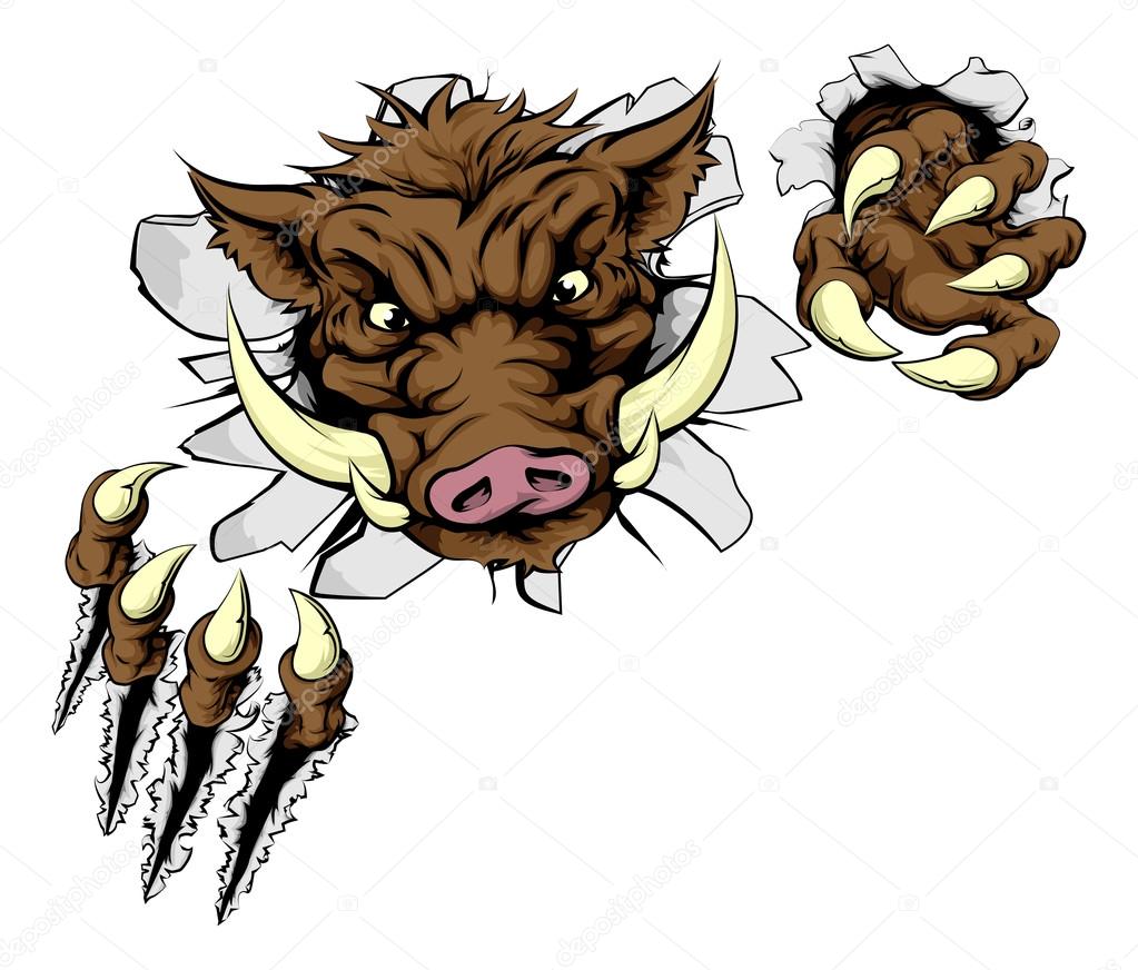 A boar sports mascot breaking through the wall with claws