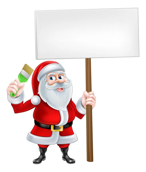 Γελοιογραφία Santa κρατώντας πινακίδα και βούρτσα — Διανυσματικό Αρχείο