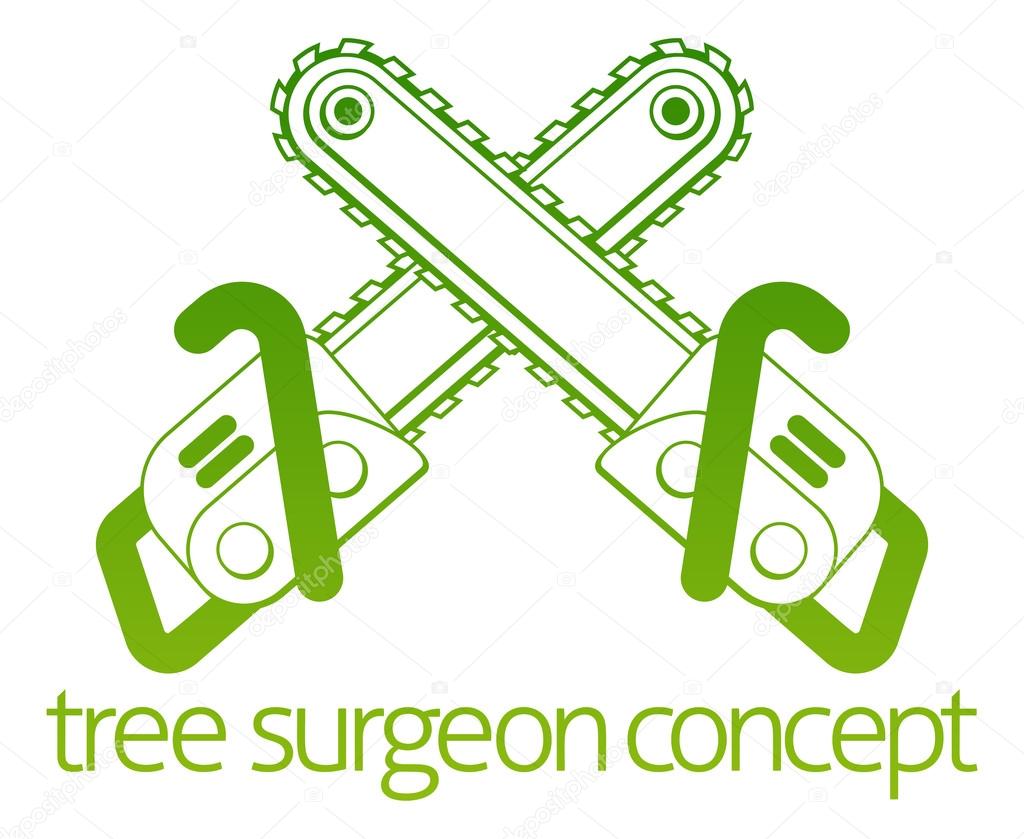 A crossed chainsaws Tree Surgeon or gardener concept design