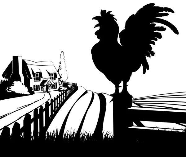 Cockerel corvo fazenda ilustração — Vetor de Stock