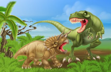 T-Rex Triceratops dinozor kavga sahnesi
