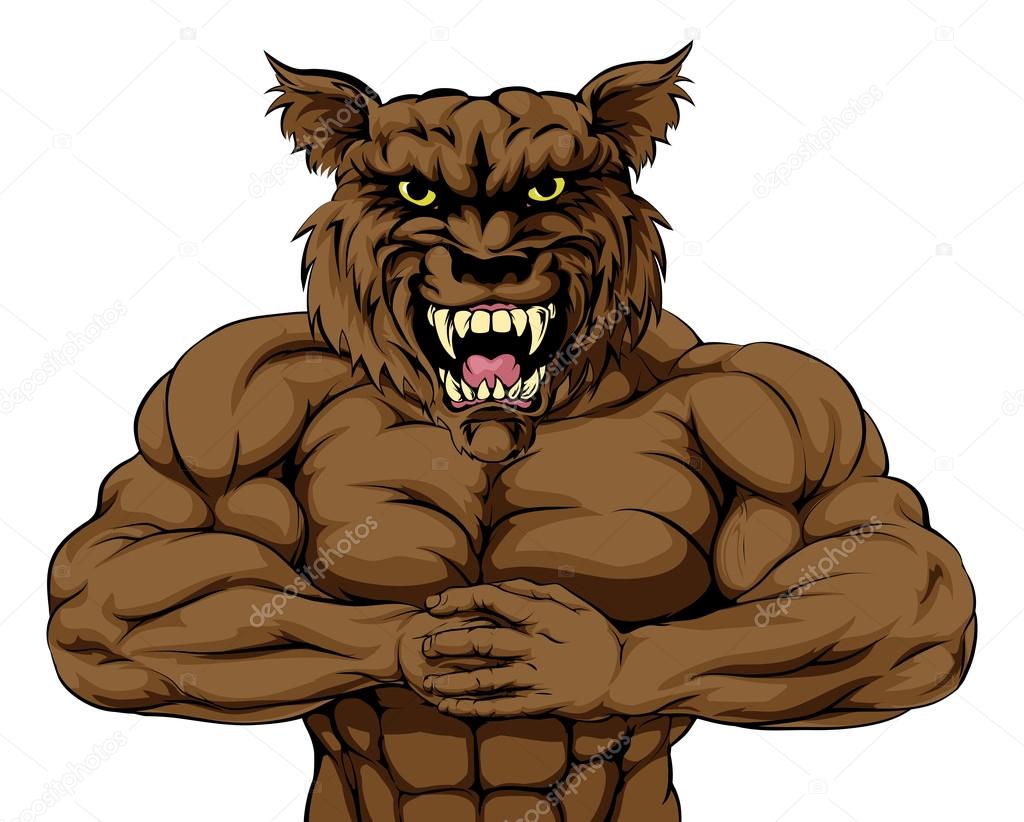 Werewolf mascot character or sports mascot ready for a fight